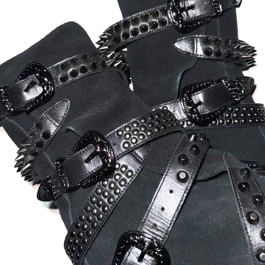 Miharayasuhiro AW14 belted open toe wedge boots