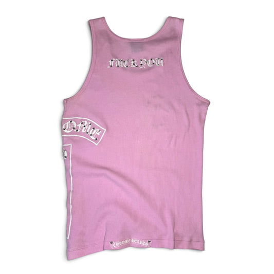 Chrome Hearts pink ribbed tank top with Swarovski crystals