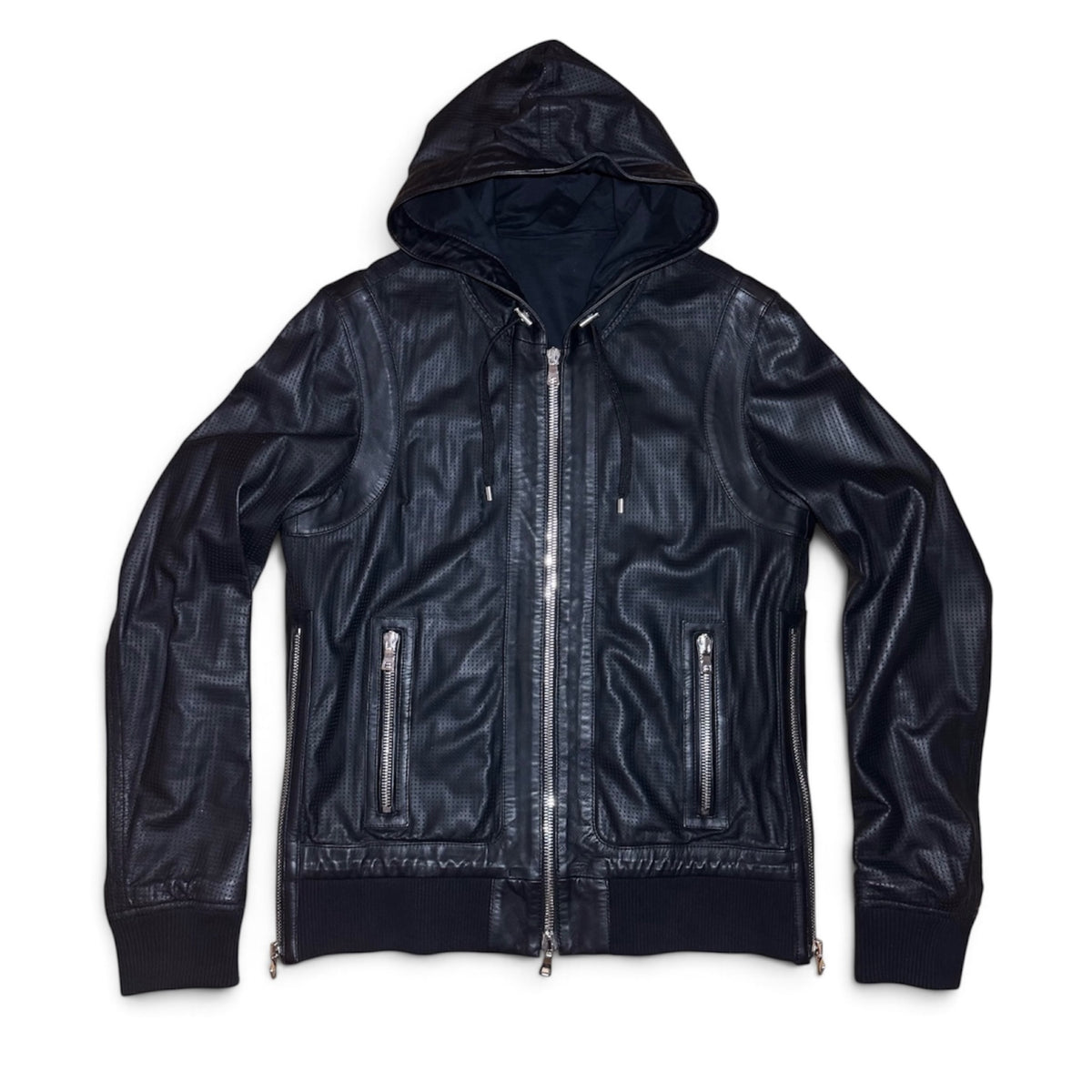 Balmain FW18 Perforated lamb leather hoodie