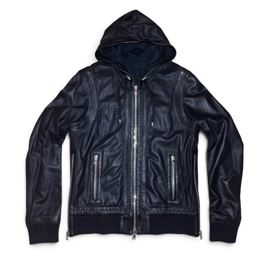Balmain FW18 Perforated lamb leather hoodie
