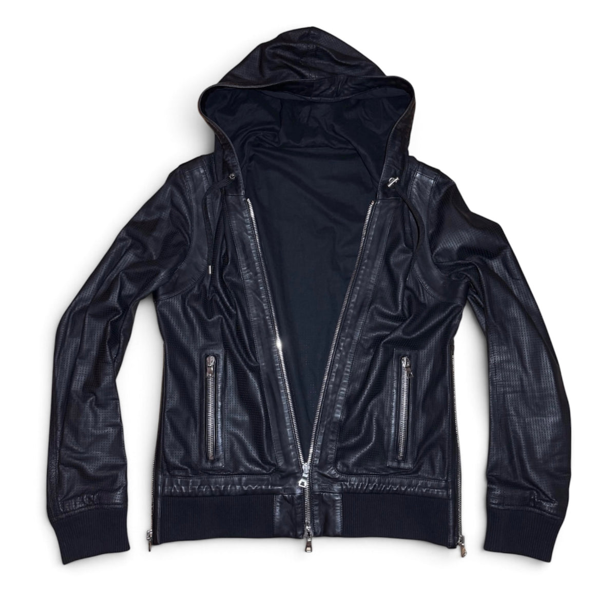 Balmain FW18 Perforated lamb leather hoodie
