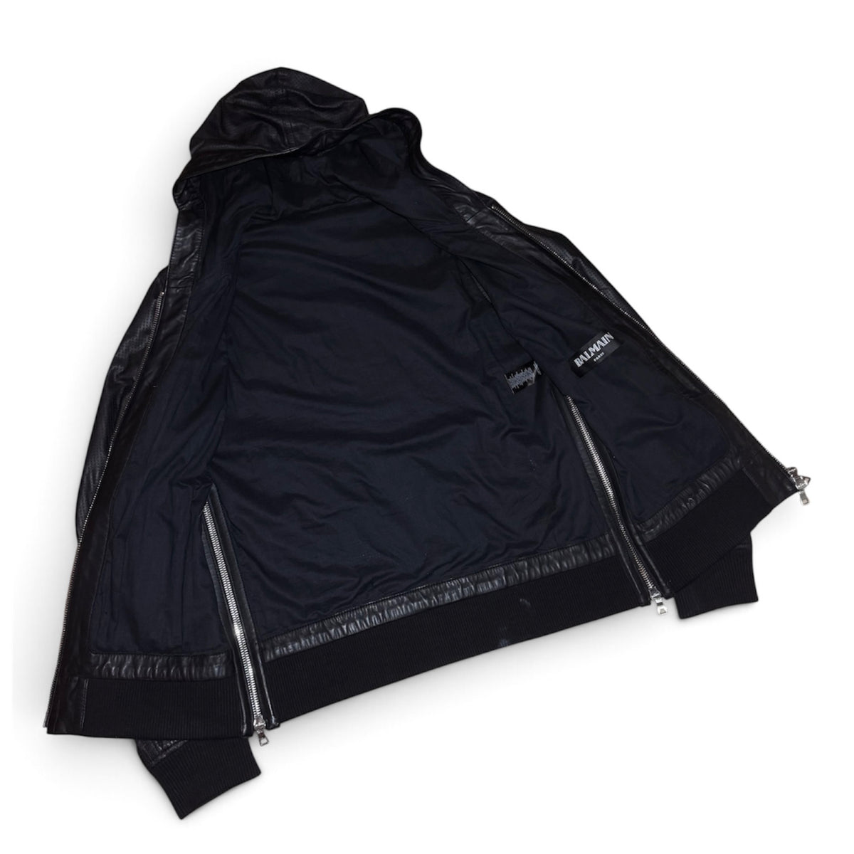 Balmain FW18 Perforated lamb leather hoodie