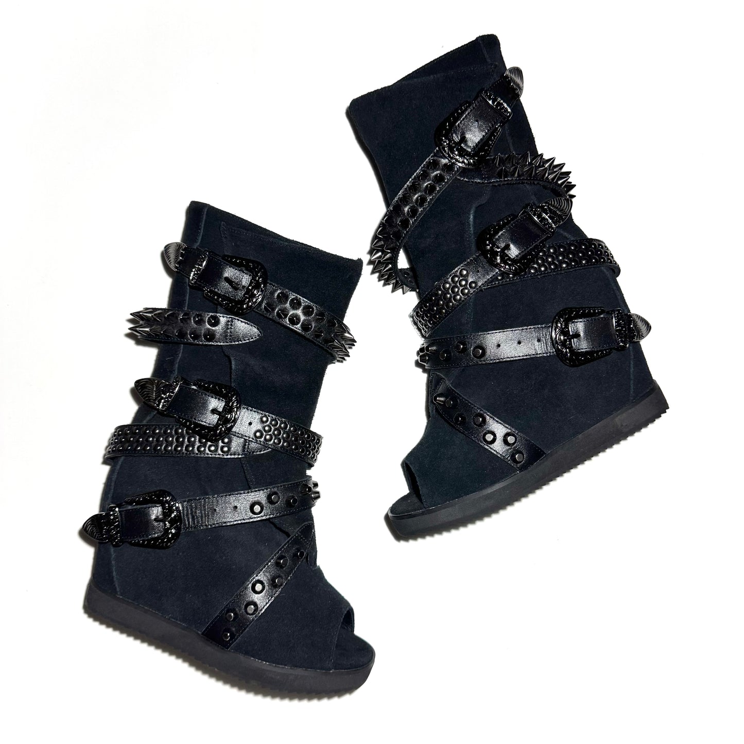 Miharayasuhiro AW14 belted open toe wedge boots