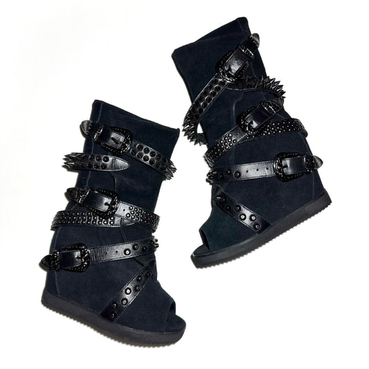 Miharayasuhiro AW14 belted open toe wedge boots