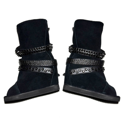 Miharayasuhiro AW14 belted open toe wedge boots
