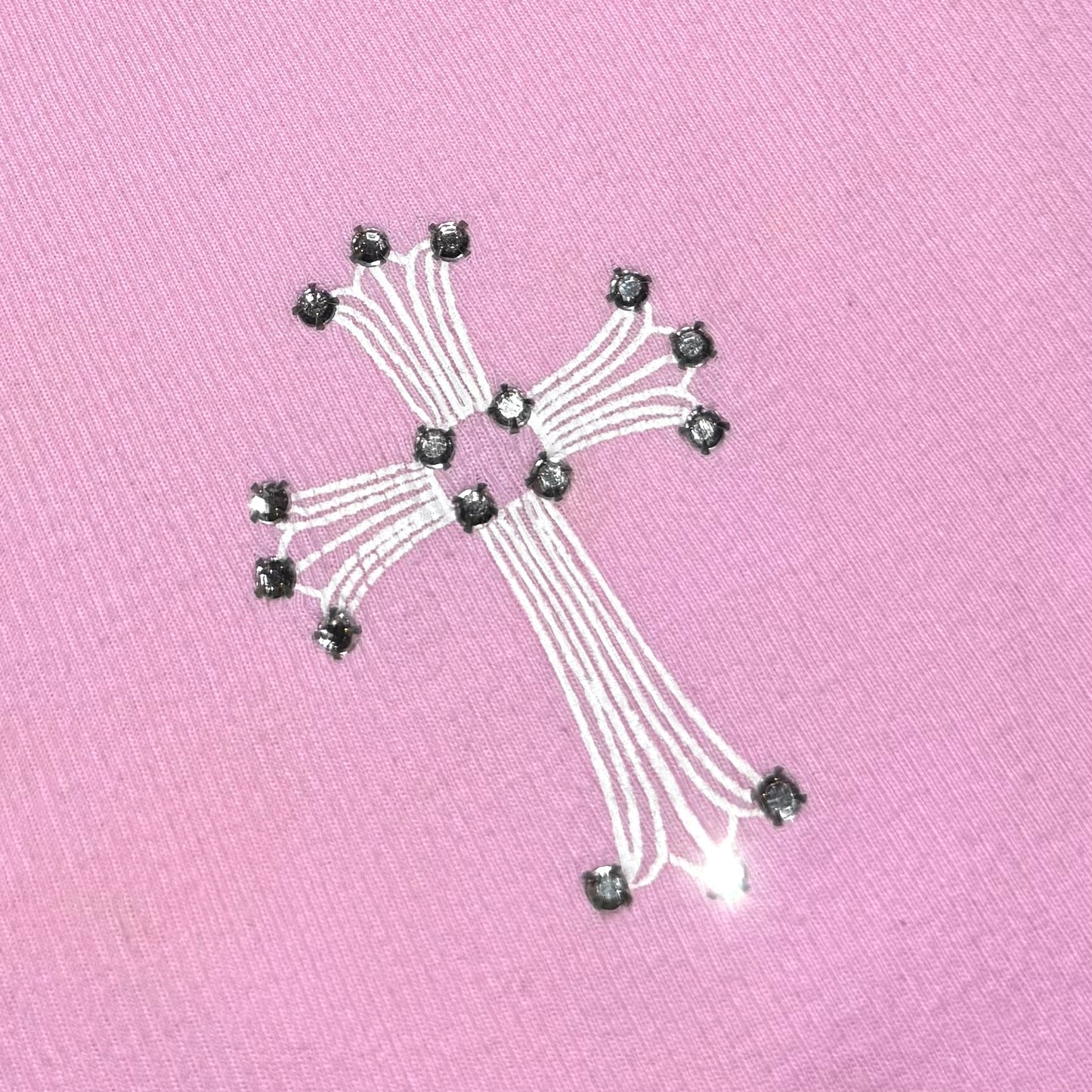 Chrome Hearts pink ribbed tank top with Swarovski crystals