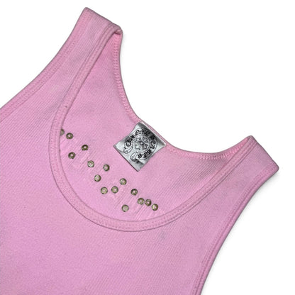 Chrome Hearts pink ribbed tank top with Swarovski crystals