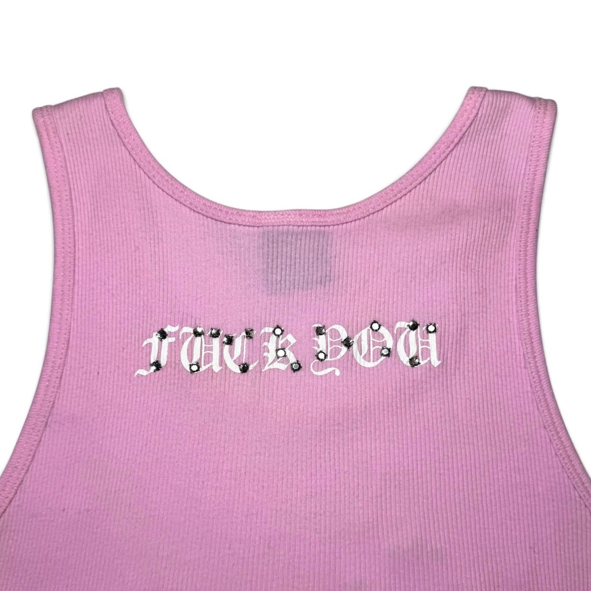 Chrome Hearts pink ribbed tank top with Swarovski crystals