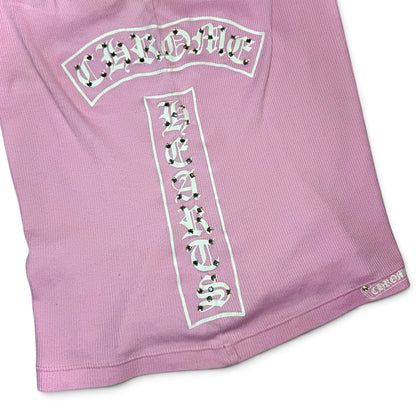 Chrome Hearts pink ribbed tank top with Swarovski crystals